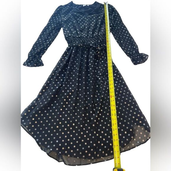 Gap Black Metallic Polka Dot Long Sleeve Midi Dress Women’s Size Small - Picture 6 of 9